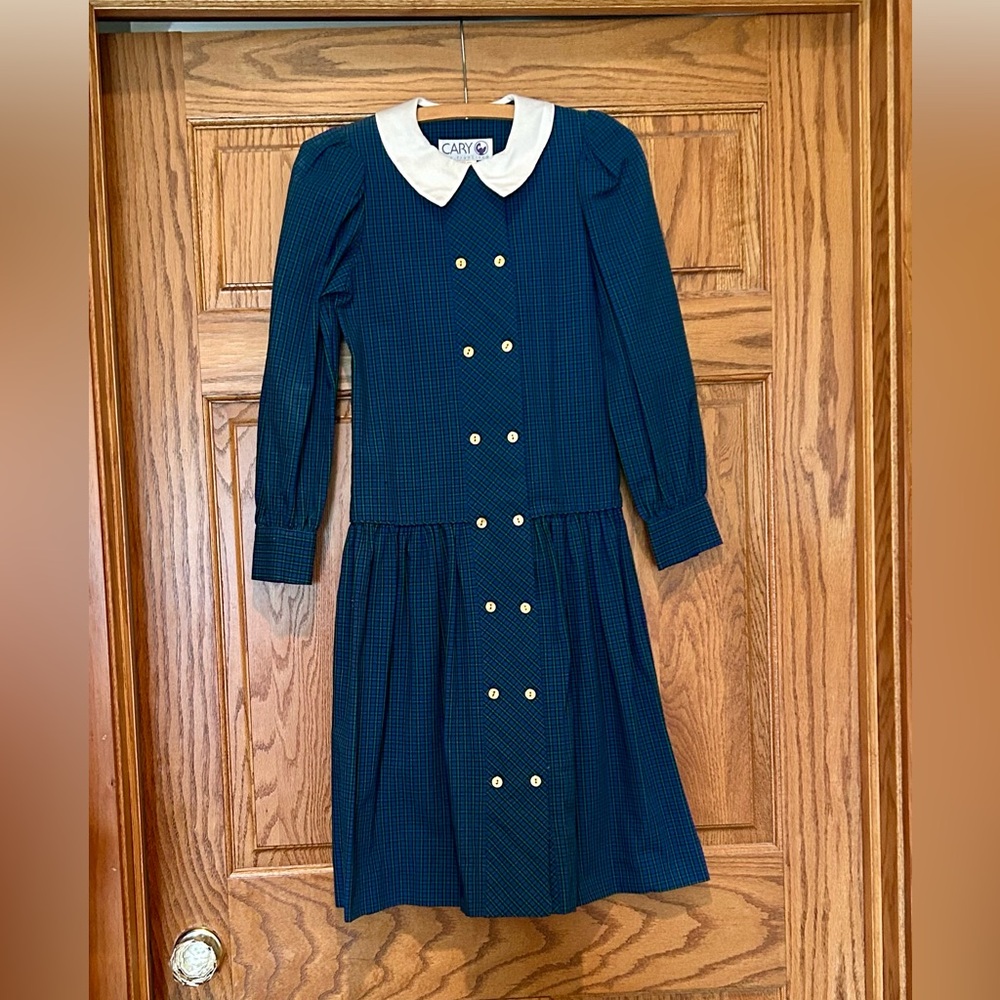 Navy Plaid Girls Dress by Cary of San Francisco Size 10 Sophisticated Look
